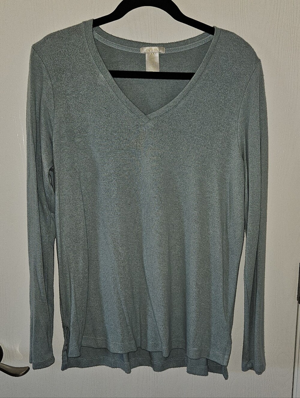 Matty M Light Teal V-Neck Long Sleeve Sweater